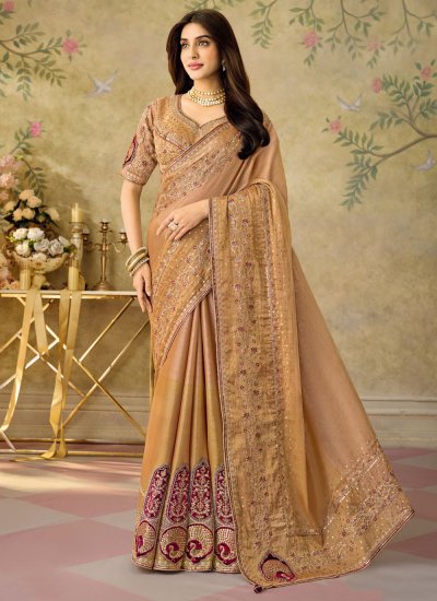 Silk Embroidered Beige Classic Saree