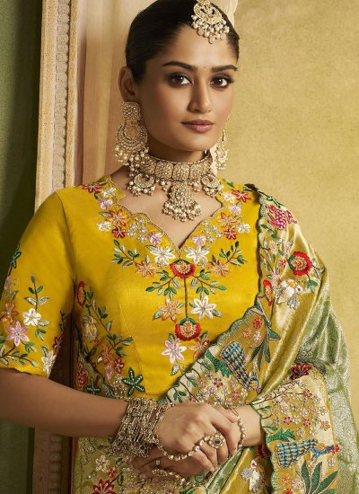 
                            Silk Embroidered Classic Saree in Green Colour