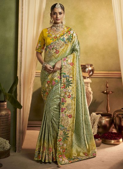 Silk Embroidered Classic Saree in Green Colour