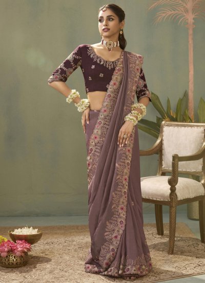 
                            Silk Embroidered Contemporary Saree in Violet Colour