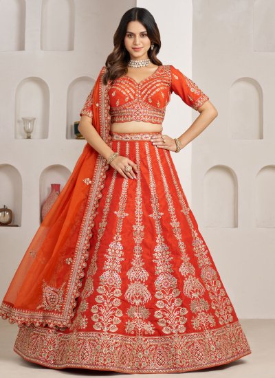 Silk Embroidered Lehenga Choli in Orange Colour