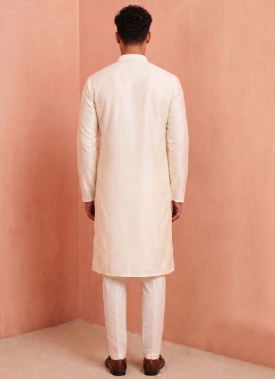 
                            Silk Embroidered Off White Kurta Pyjama