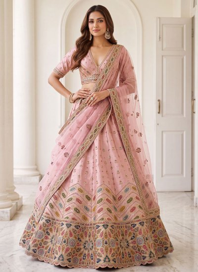 Silk Embroidered Pink Designer Lehenga Choli