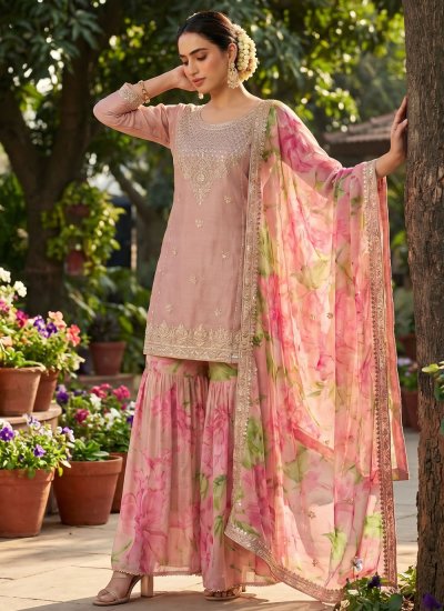 Silk Embroidered Salwar Kameez in Pink Colour
