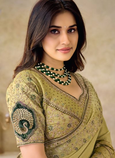 
                            Silk Embroidered Saree in Green Colour