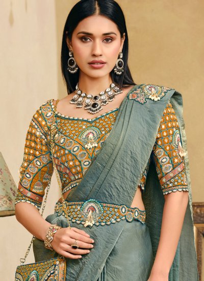 
                            Silk Embroidered Trendy Saree in Sea Green Colour