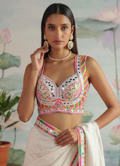 Silk Gamthi Blouse in White Colour