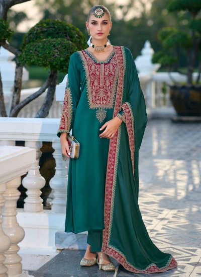 Silk Green Trendy Salwar Kameez