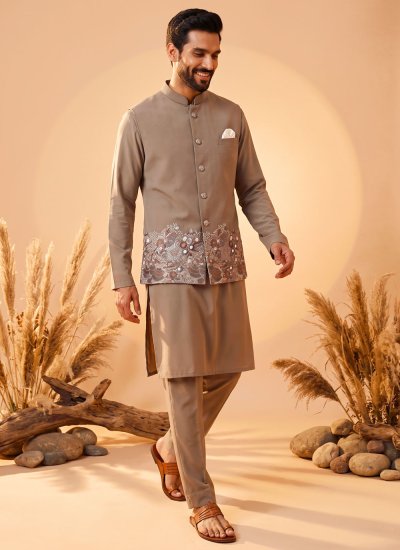 Silk Kurta Payjama With Jacket in Cream Colour