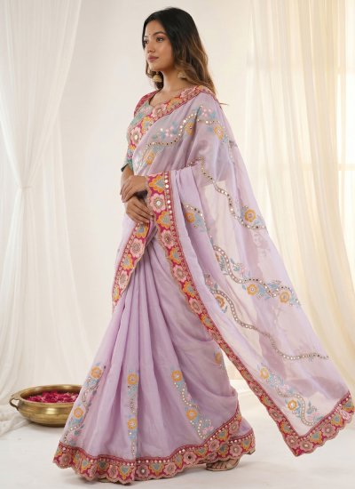 
                            Silk Lavender Mirror Contemporary Saree