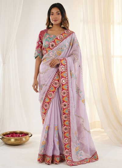 Silk Lavender Mirror Contemporary Saree