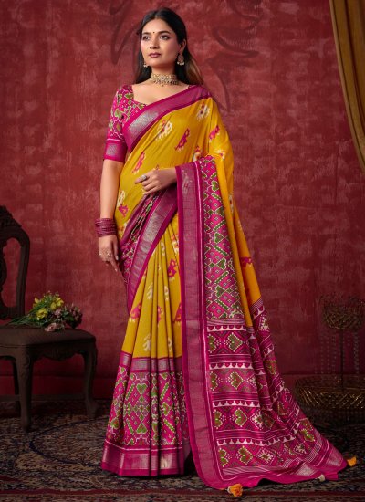 Silk Mustard Patola Print Classic Saree
