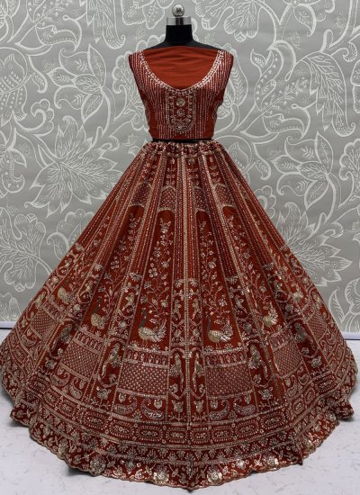 
                            Silk Orange Thread Work Lehenga Choli