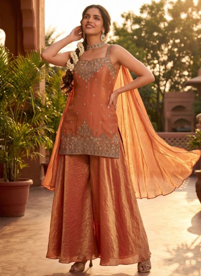 Silk Peach Embroidered Salwar Kameez