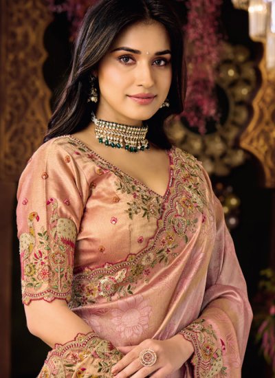 
                            Silk Pink Trendy Saree