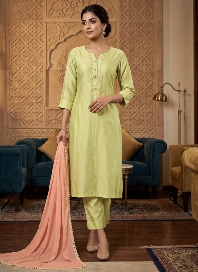 Silk Plain Readymade Salwar Kameez in Green Colour