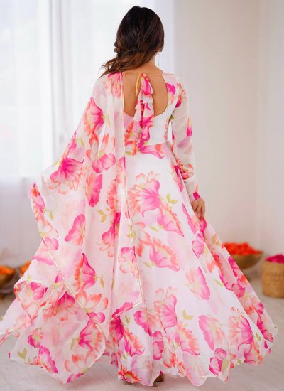 
                            Silk Printed Multi Colour Designer Gown