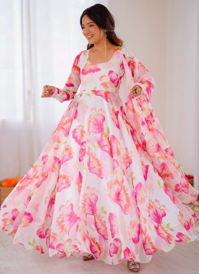 Silk Printed Multi Colour Designer Gown