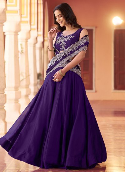 
                            Silk Purple Thread Work Designer Lehenga Choli