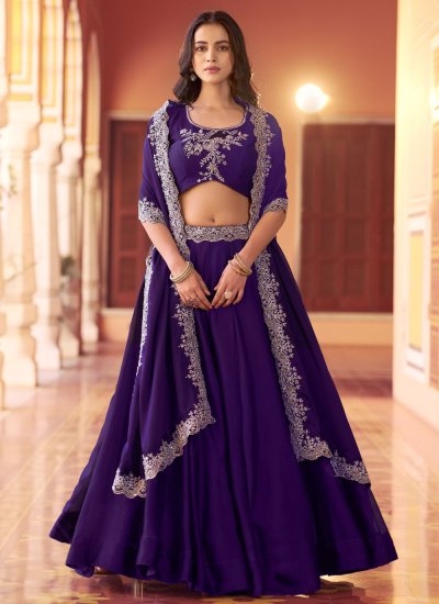 Silk Purple Thread Work Designer Lehenga Choli