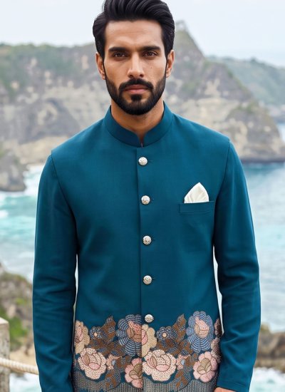 
                            Silk Rama Embroidered Kurta Payjama With Jacket