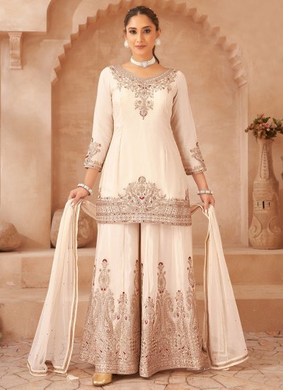 Silk Readymade Salwar Suit in Cream