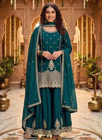 Silk Salwar Kameez in Teal
