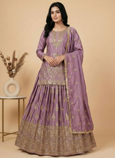 Silk Sequins Lavender Lehenga Choli