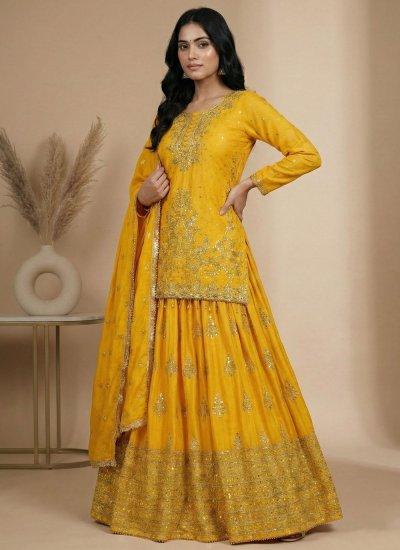 
                            Silk Sequins Lehenga Choli in Yellow