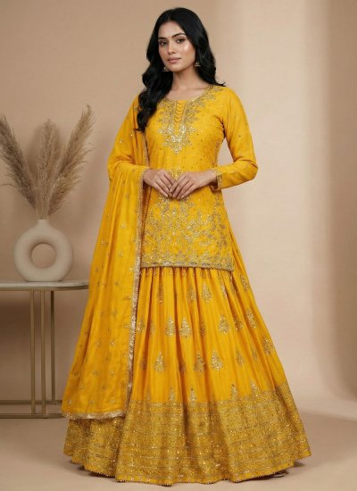 Silk Sequins Lehenga Choli in Yellow