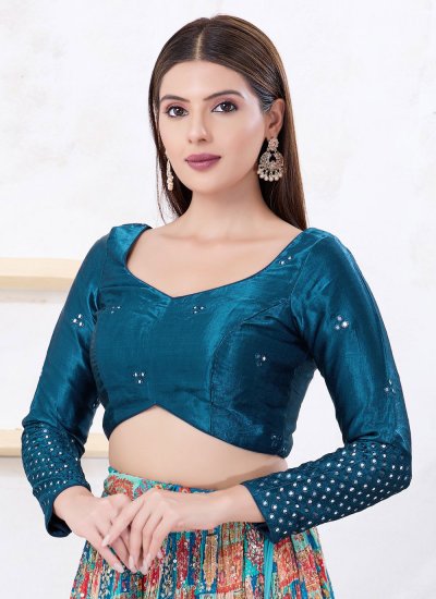 Silk Teal Embroidered Blouse