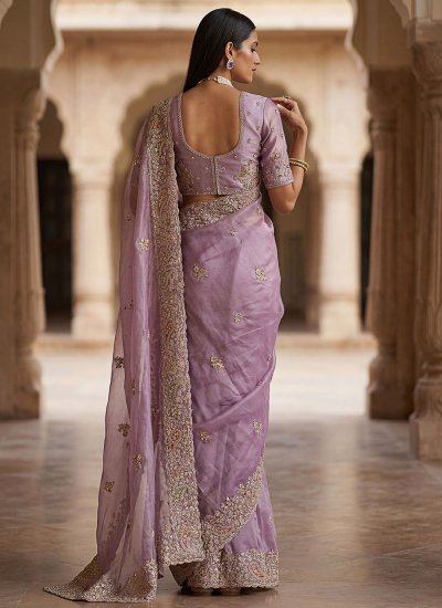 
                            Silk Thread Work Classic Saree in Lavender Colour