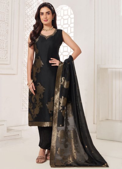 Silk Trendy Salwar Kameez in Black