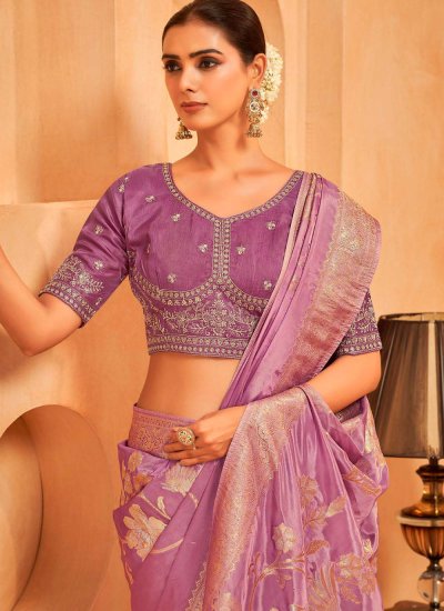 
                            Silk Weaving Purple Contemporary Saree
