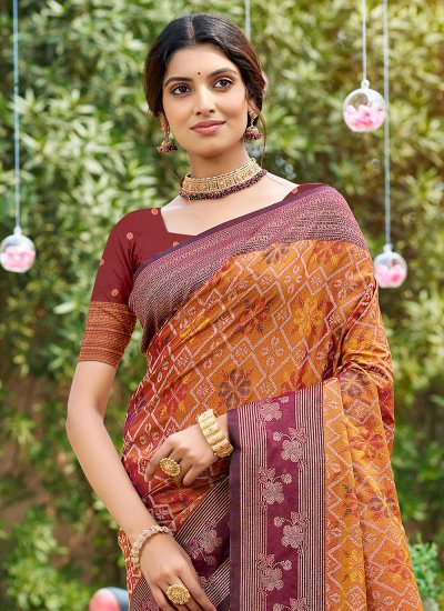 
                            Silk Weaving Trendy Saree in Orange