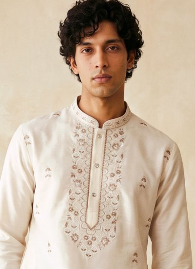 
                            Silk White Kurta Pyjama