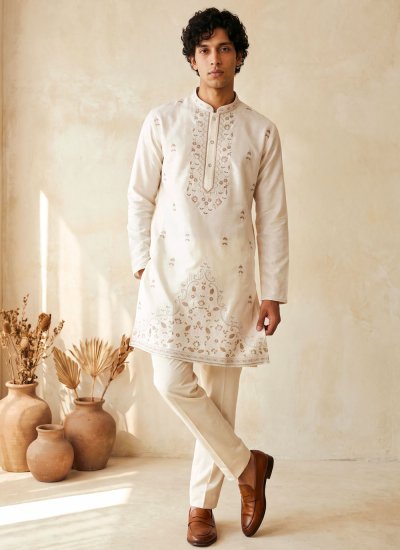 Silk White Kurta Pyjama