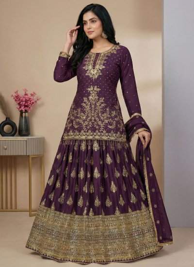 
                            Silk Wine Designer Lehenga Choli