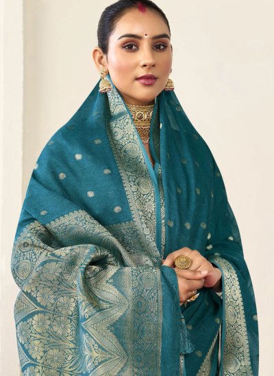 
                            Silk Woven Contemporary Saree in Aqua Blue