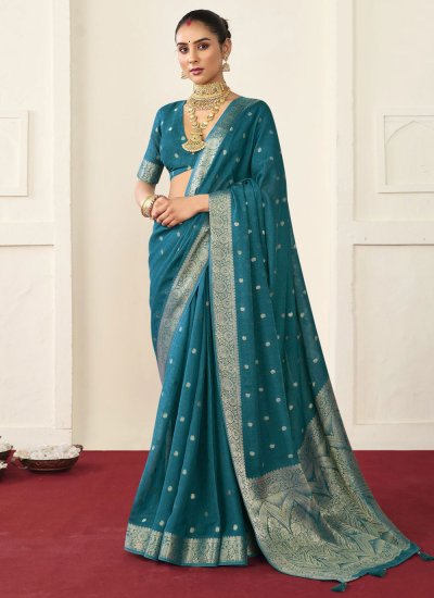 Silk Woven Contemporary Saree in Aqua Blue