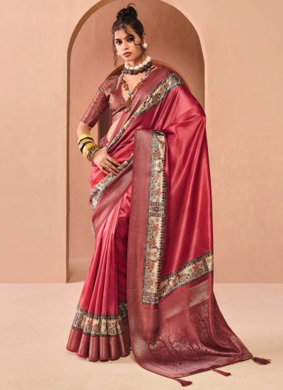 Silk Woven Trendy Saree in Pink Colour