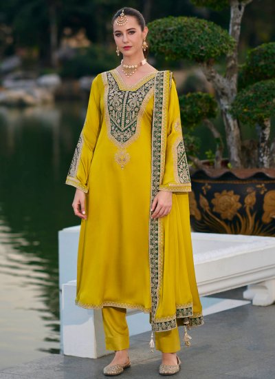 Silk Yellow Salwar Kameez