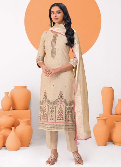 Simplistic Chanderi Silk Beige Readymade Salwar Kameez