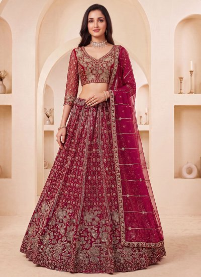 Snazzy Net Rani Embroidered Designer Lehenga Choli