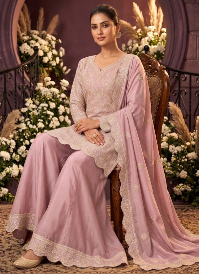 
                            Snazzy Pink Embroidered Readymade Salwar Kameez