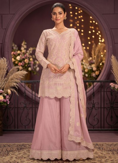 Snazzy Pink Embroidered Readymade Salwar Kameez