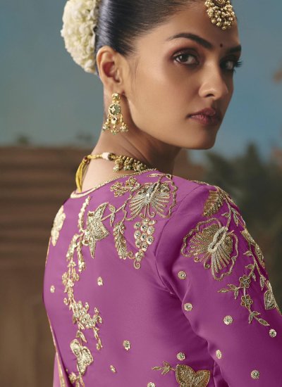 
                            Sonorous Cream and Purple Festival Trendy Saree