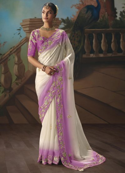 Sonorous Cream and Purple Festival Trendy Saree