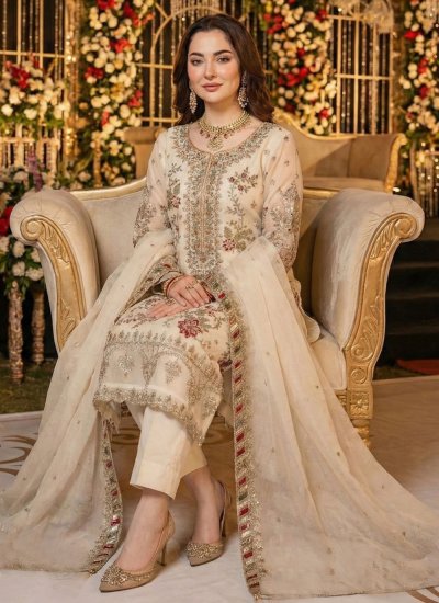 
                            Sophisticated Khatli Work Cream Readymade Salwar Kameez 