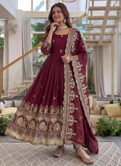 Sophisticated Maroon Crunchy Readymade Salwar Kameez